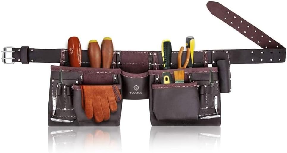 Leather tool belt filled tools