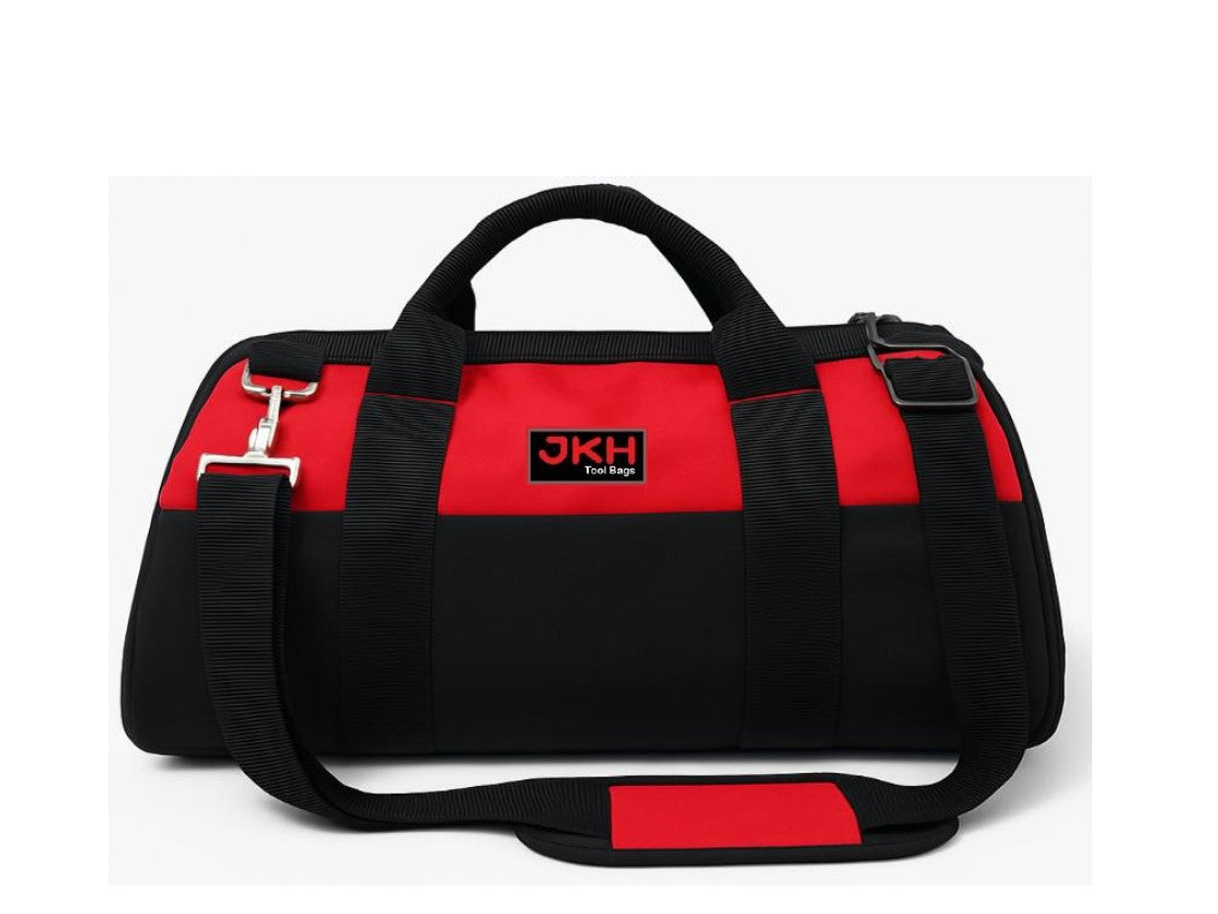 Black and red duffel bag