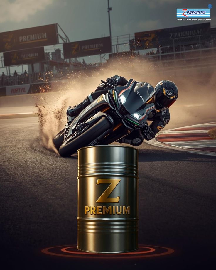 Z Premium oil can with a race track