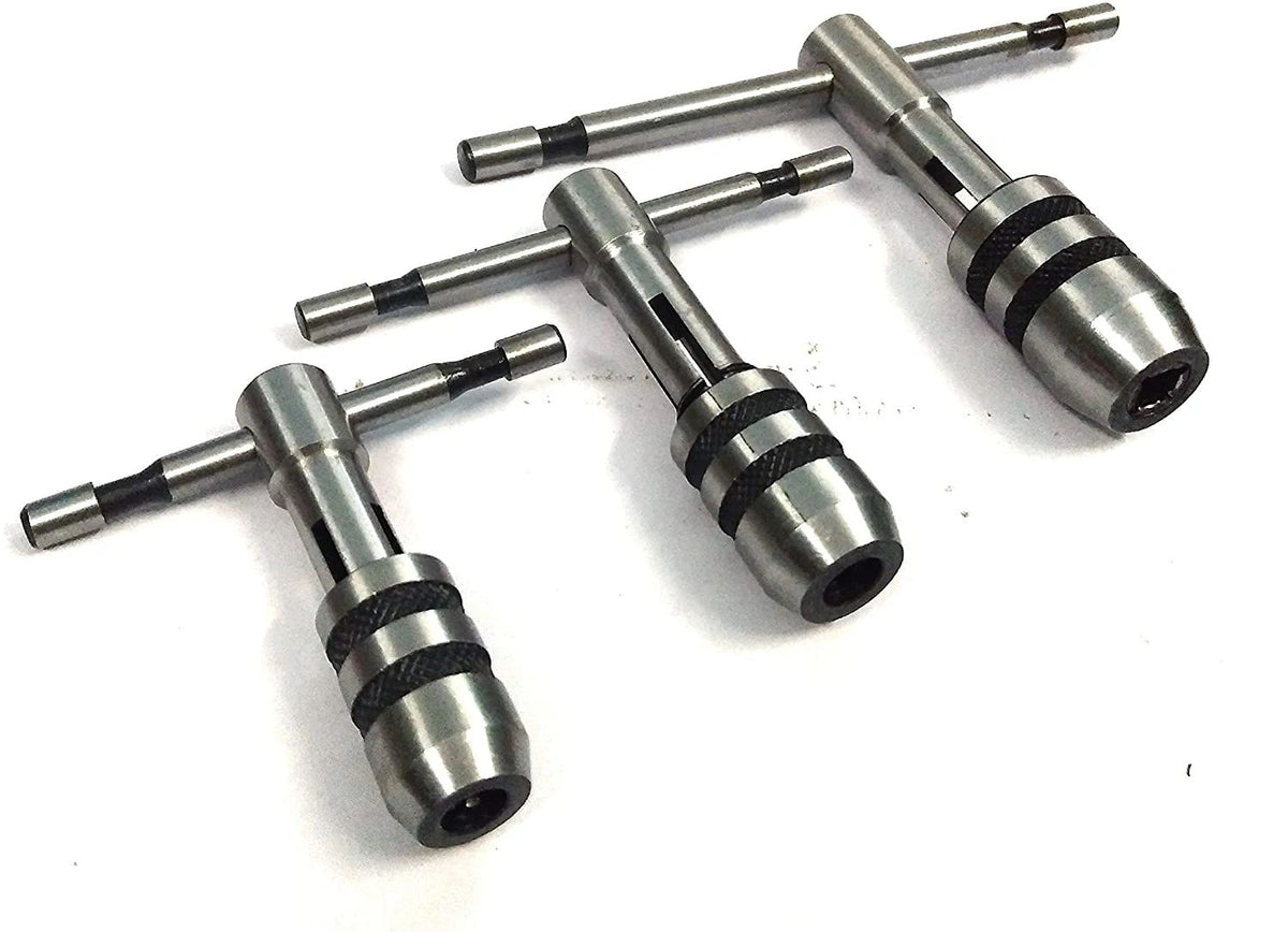 Three T-handle tap wrenches in different sizes set