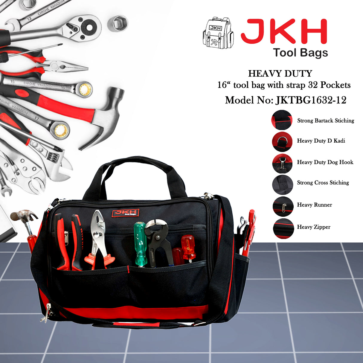 16" Tool bag 32 pockets