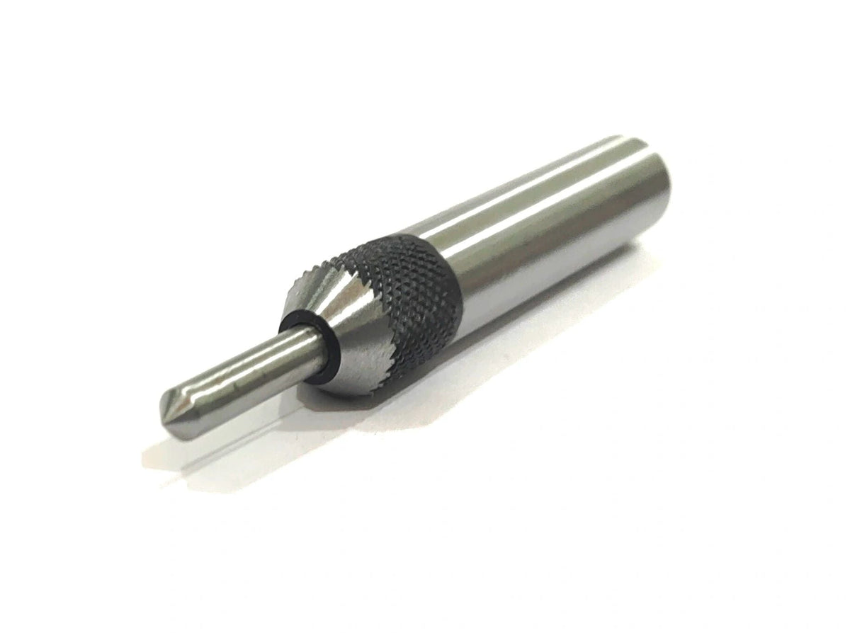 Spring-loaded tap guide tool with knurled collar side view