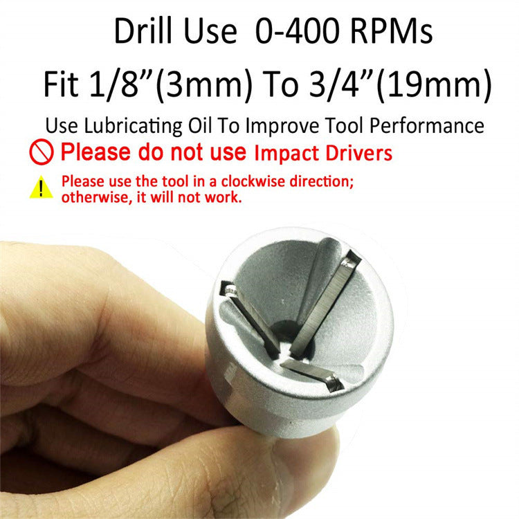 External deburring chamfer bit shown deburring damaged bolt threads