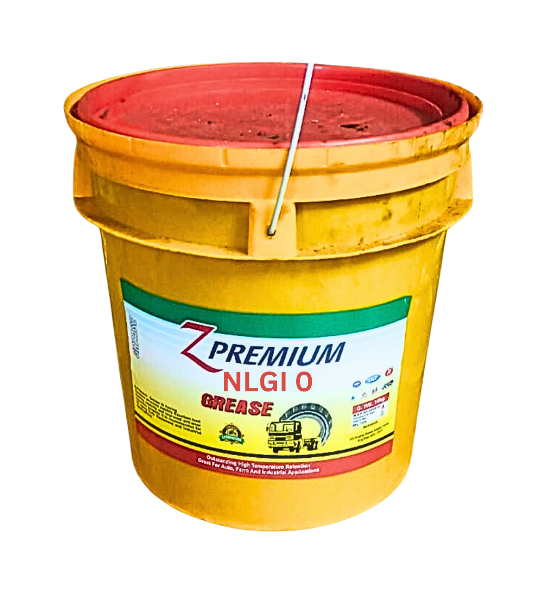 Yellow bucket with a red lid labeled 'Z Premium NLGI 0 Grease'