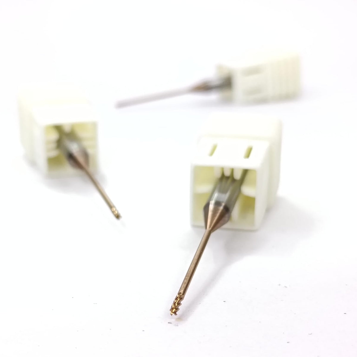 Close-up of small metal drill bits
