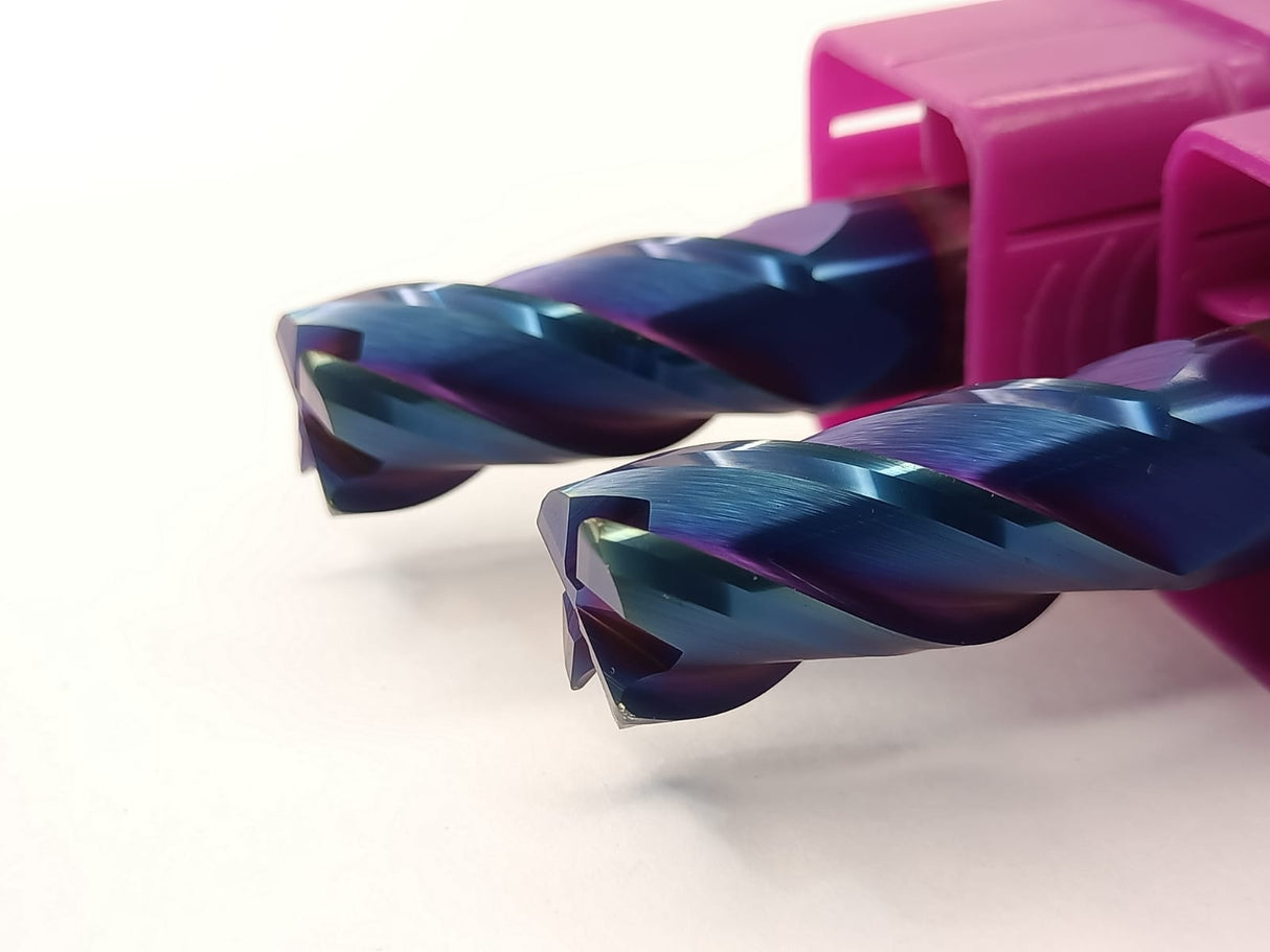 Close-up of a blue metal drill bit