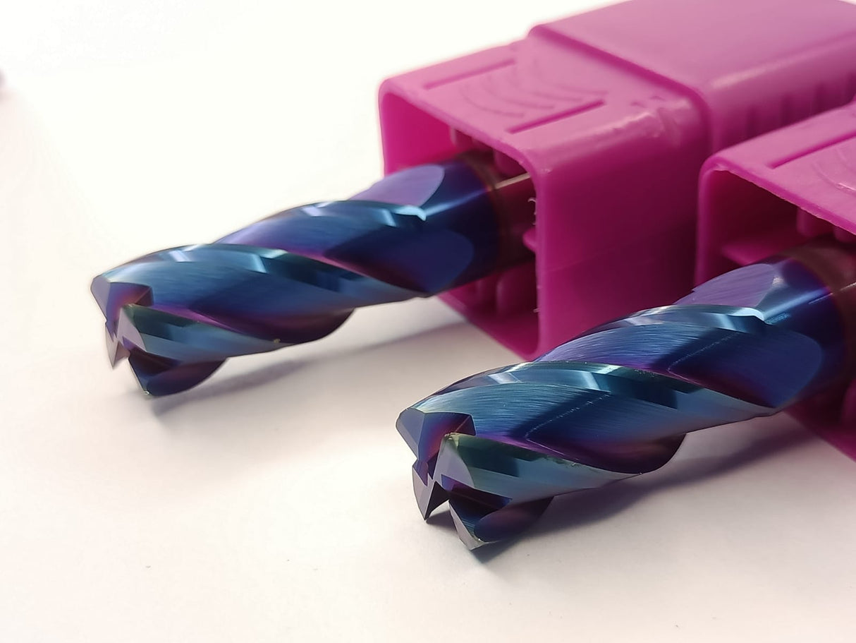 Blue drill bit in a pink holder