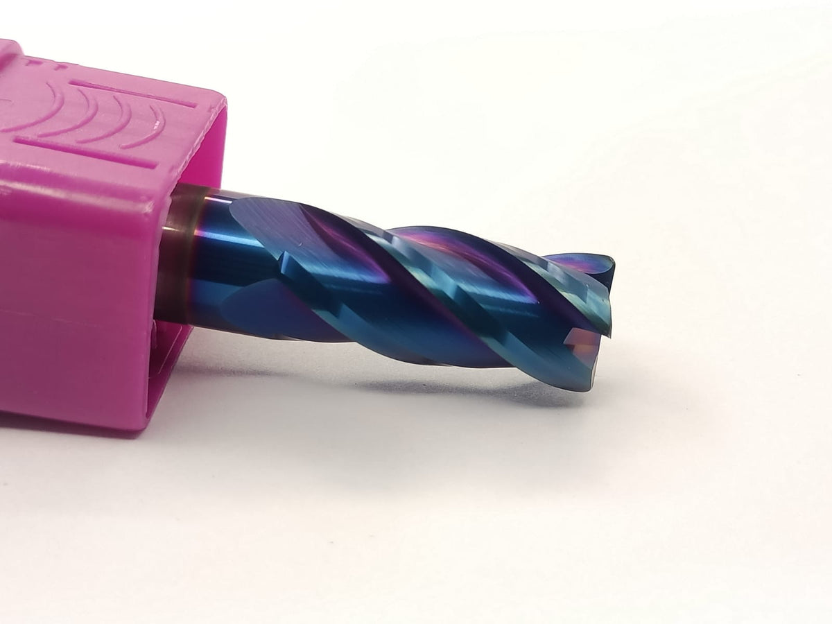 Blue drill bit in a pink holder