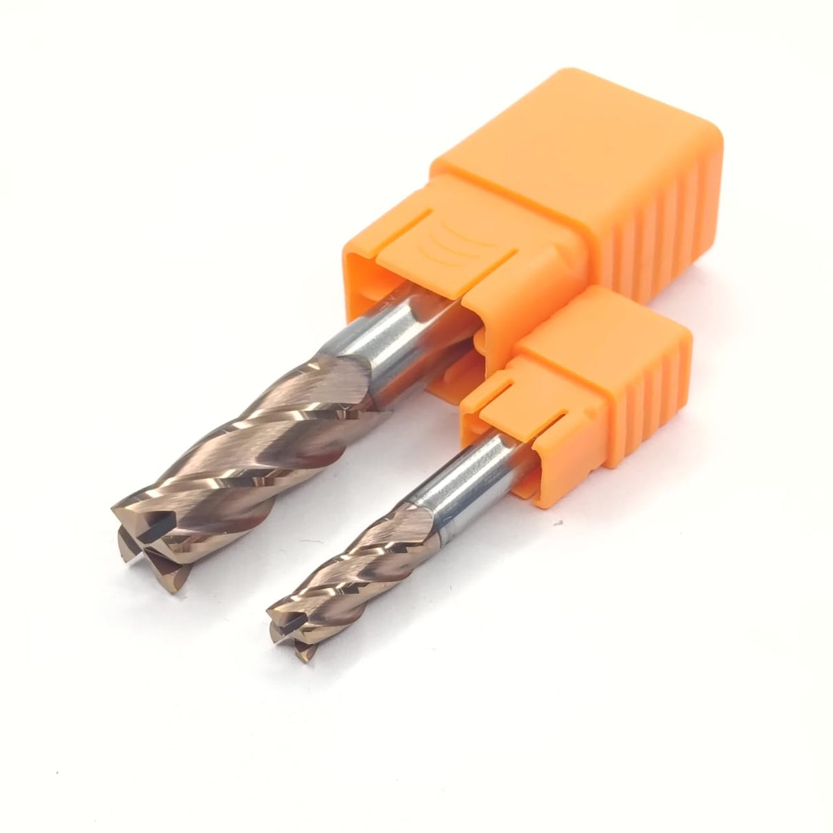 Two metal drill bits with orange handles