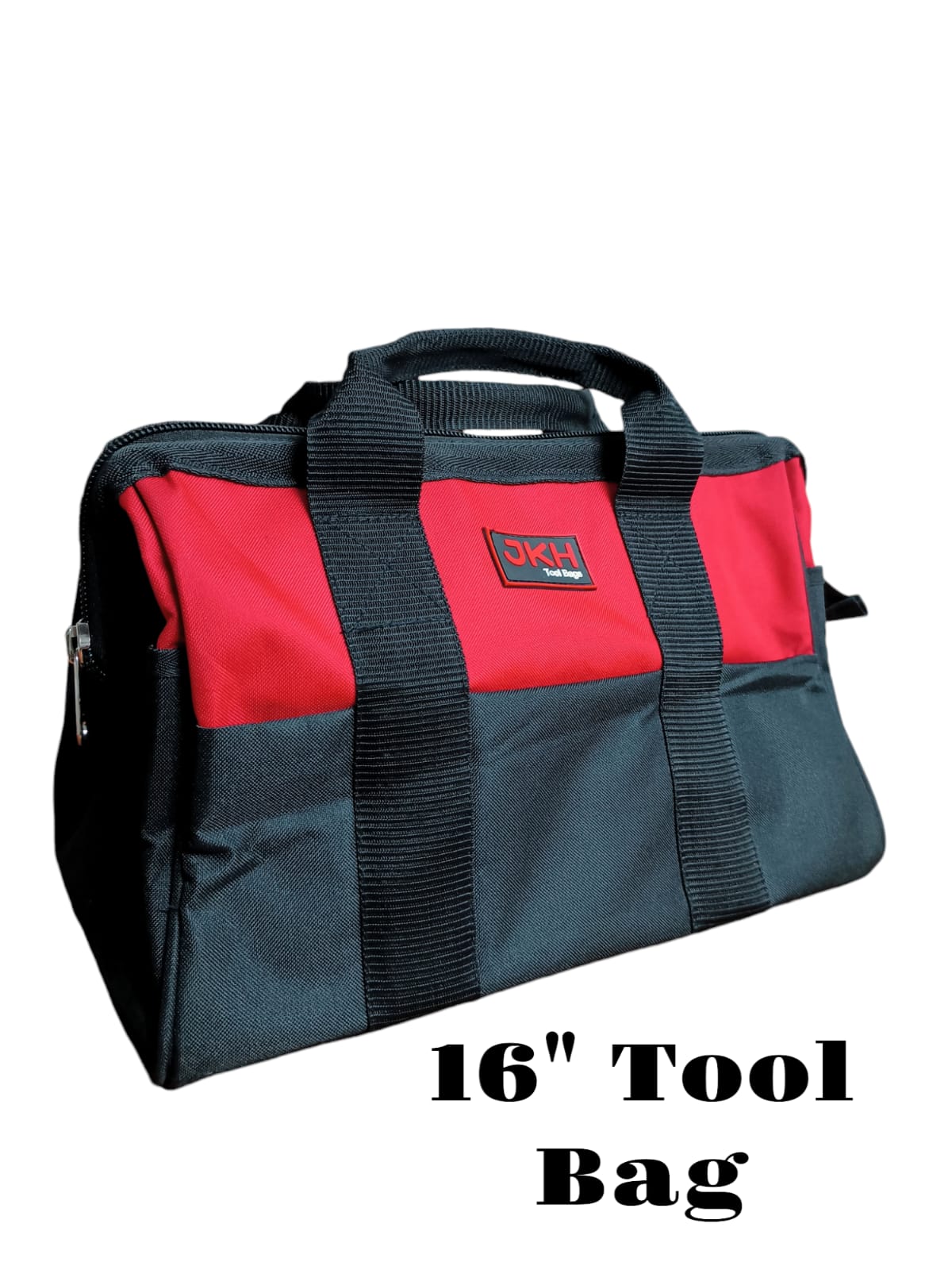 Black and red tool bag with a visible brand logo