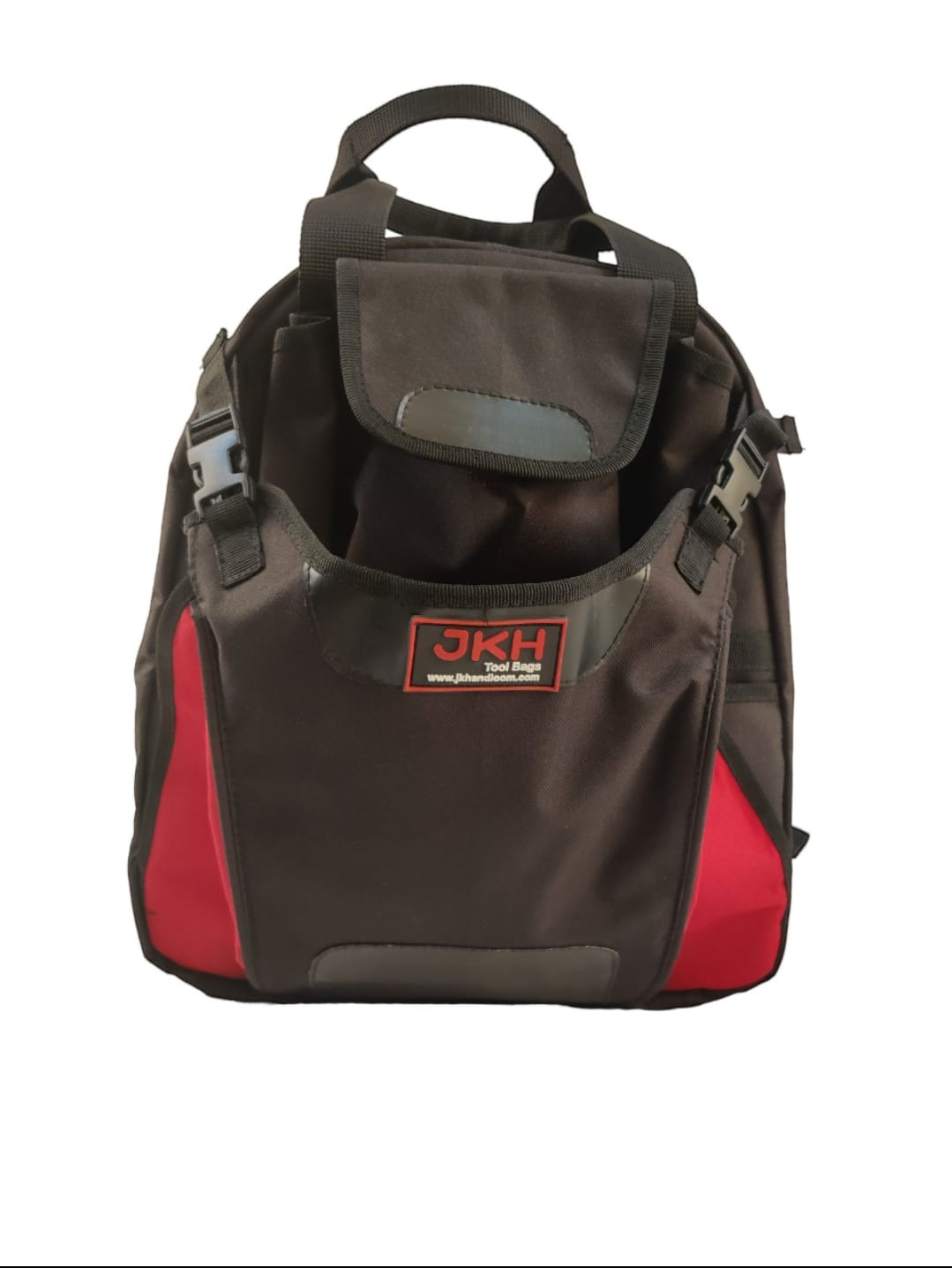 Backpack with red and black design