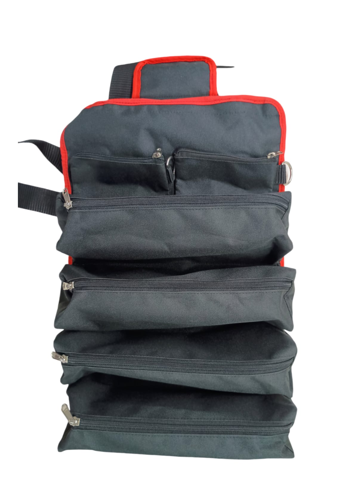 Stack of black travel bags
