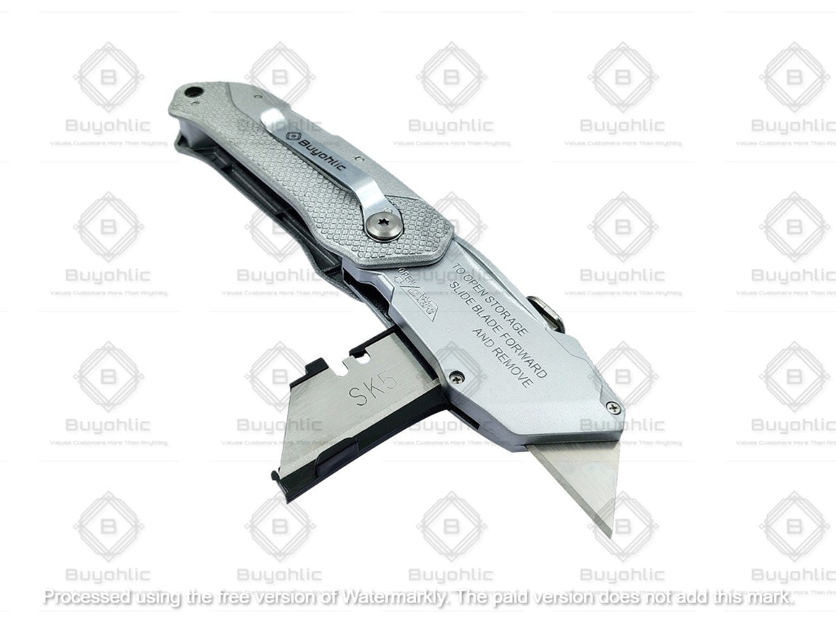 Buyohlic heavy duty folding utility knife with SK5 blade and pocket clip
