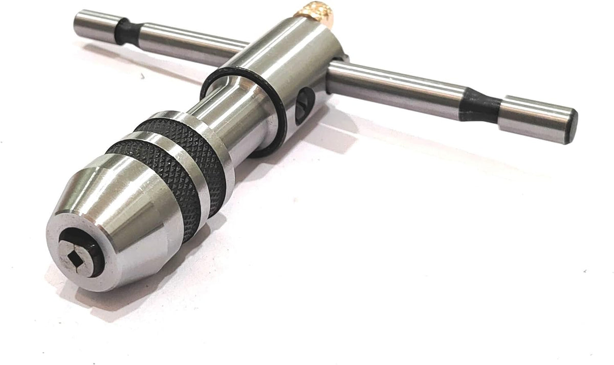 Medium adjustable T-handle tap wrench with knurled steel chuck