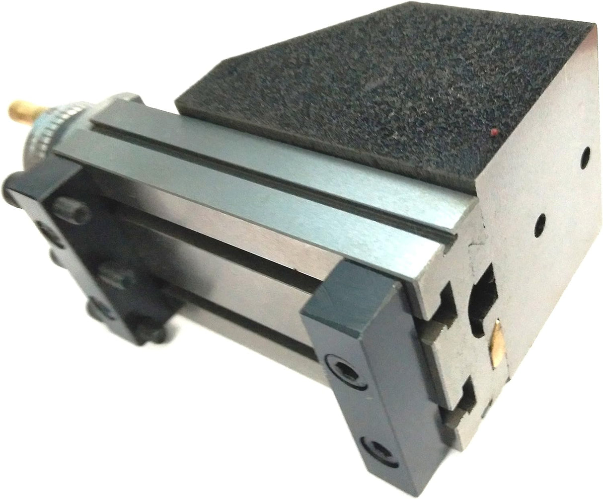 Side view showing installed mini lathe vertical slide on bench lathe
