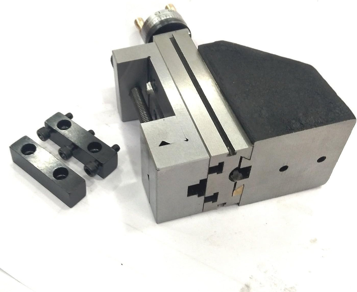 Vertical milling setup with steel vice for mini lathe vertical slide