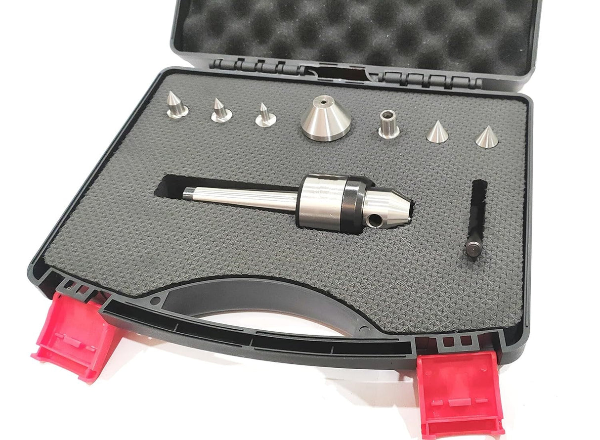 Lathe tailstock center set in protective case with tools