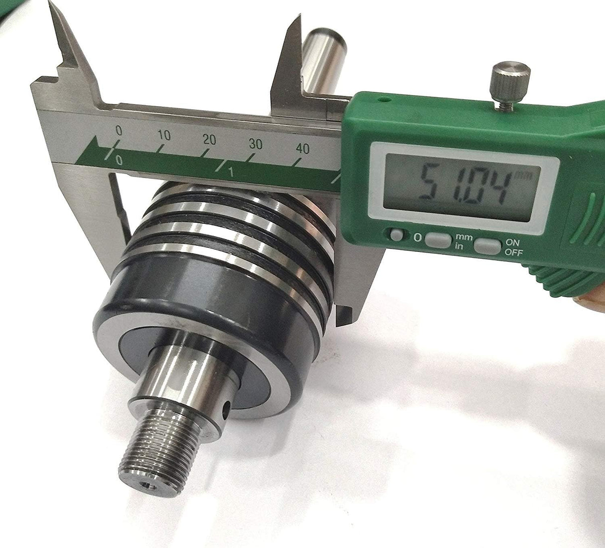 Digital caliper measuring metal spindle