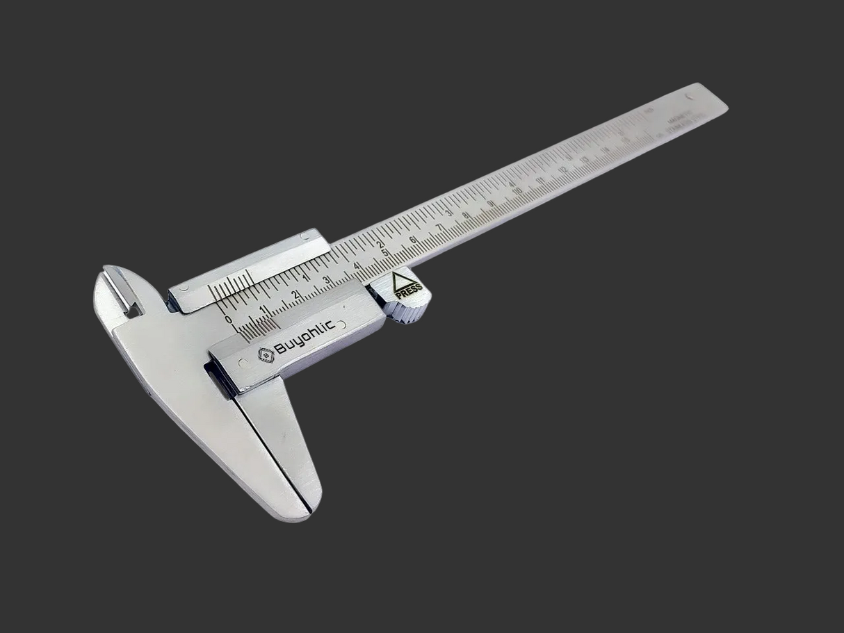 Durable vernier caliper with fine scale markings close up
