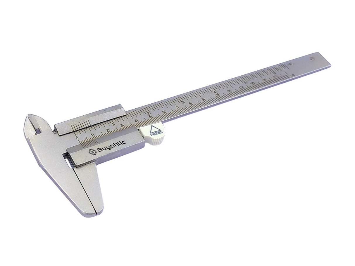 Metal vernier caliper side angle view industrial tool