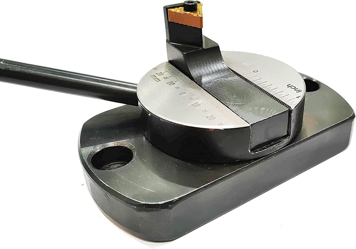 Side view showing installed ball turning attachment on lathe