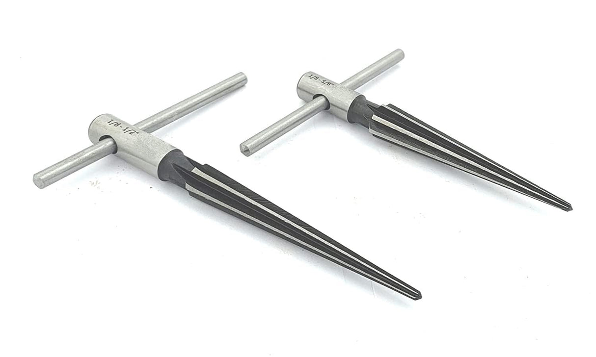Set of two fluted hand taper reamer tools with T-handles