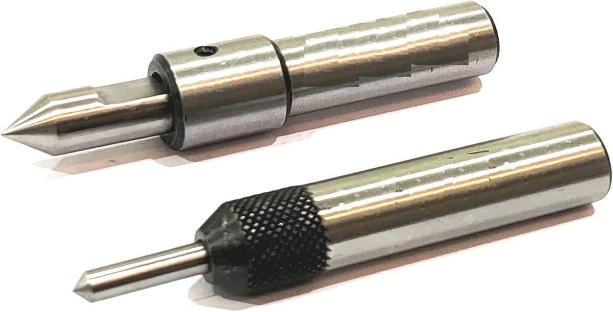 Set of two spring loaded tap guide center tools with knurled and smooth bodies