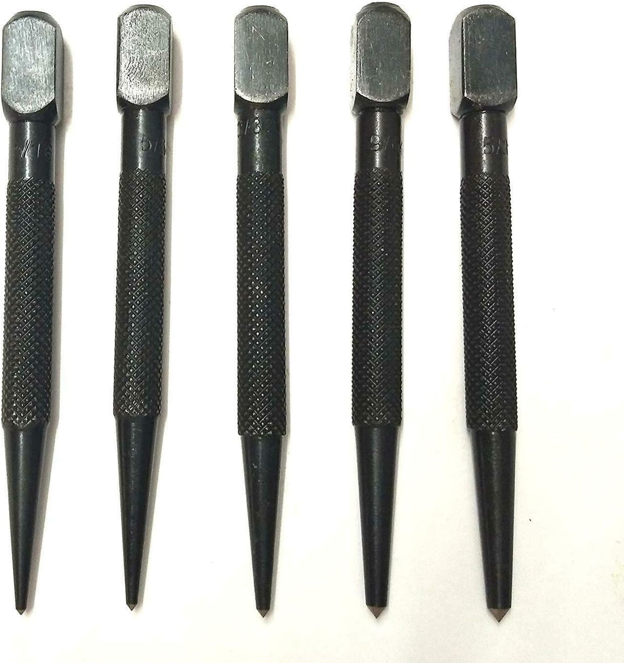 Five metal center punch tools