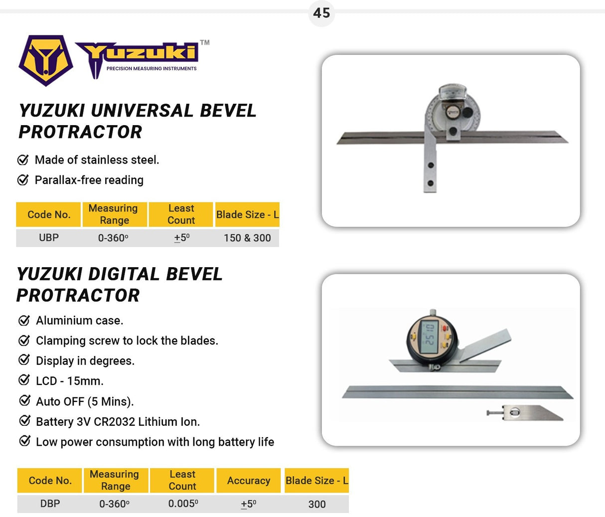 Yuzuki Universal Bevel Protractor With Fine Adjustment.
