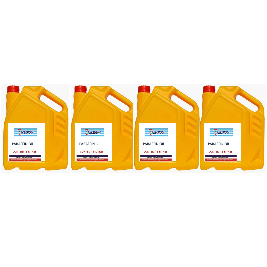 Four yellow paraffin oil containers