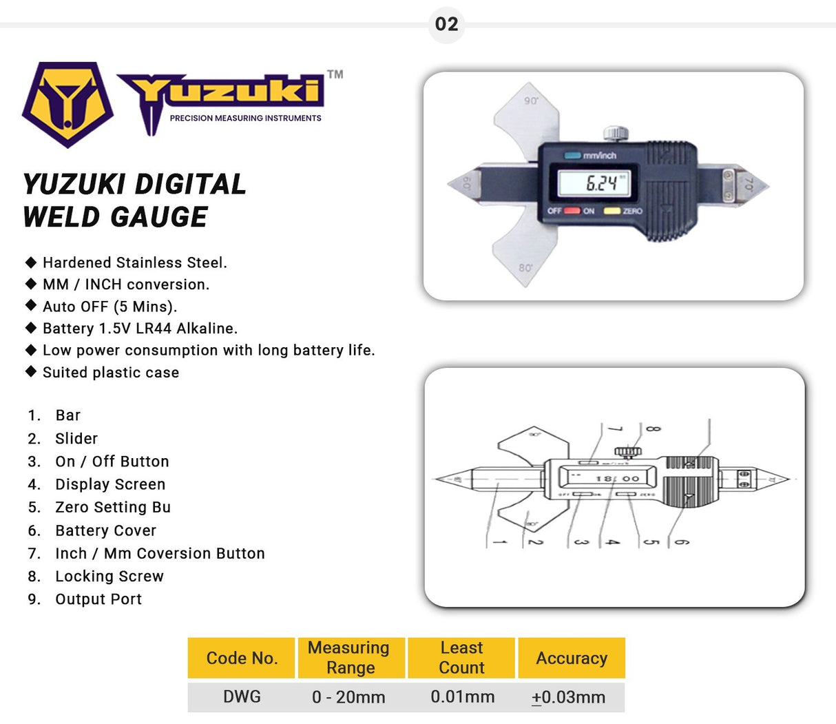 Yuzuki Digital Weld Gauge 0-25mm ( Heavy Duty ).