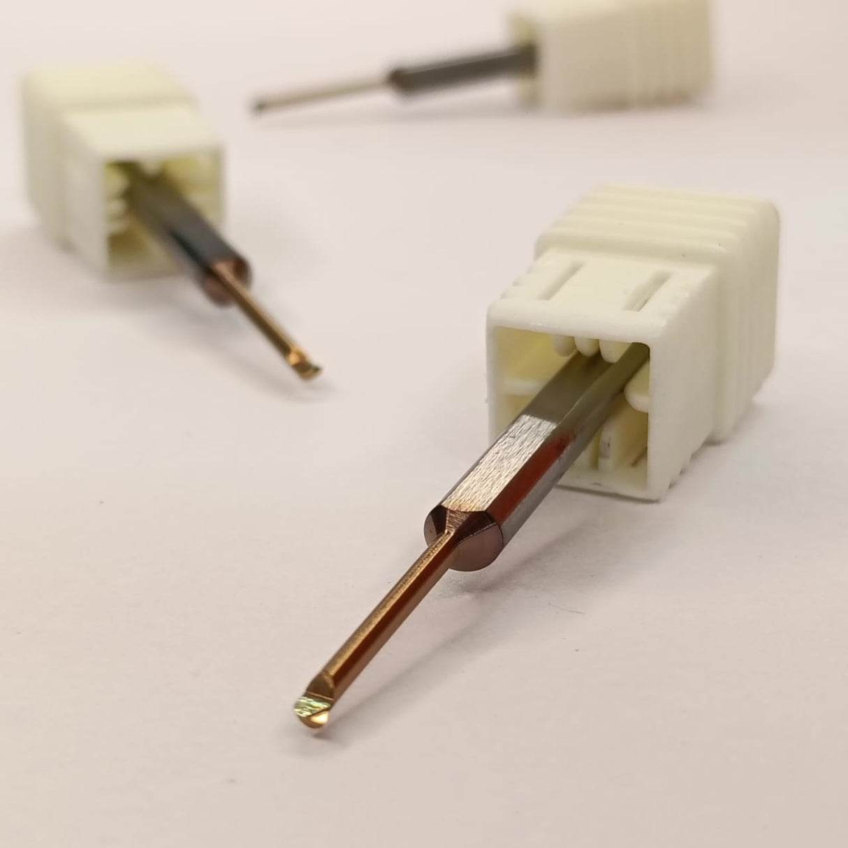 Close-up of a white electrical connector