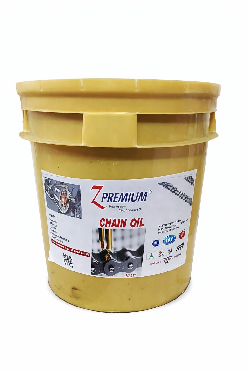 Yellow bucket of Z Premium chain oil
