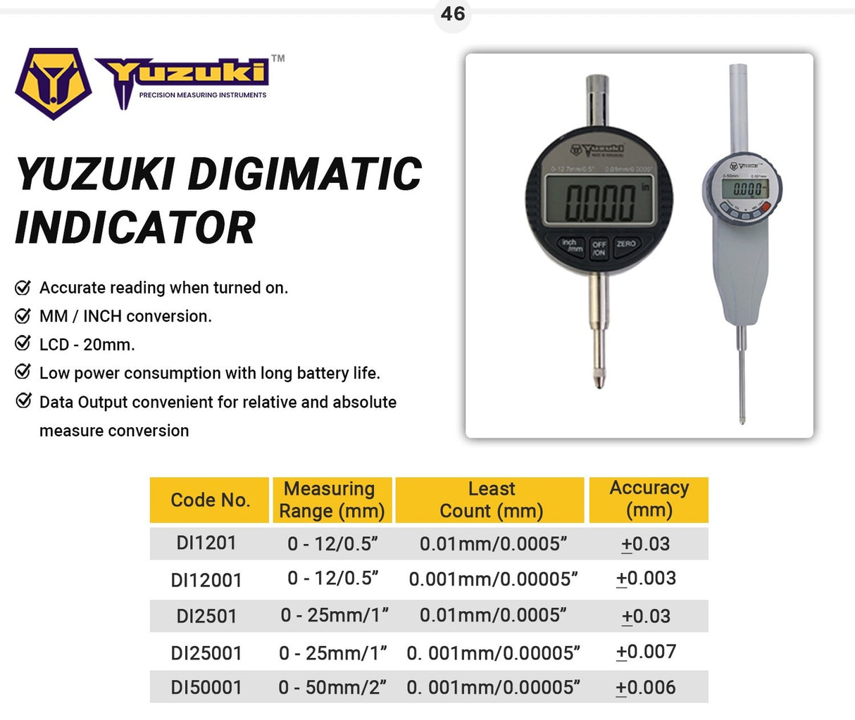 Yuzuki Digital Indicator 0.01x25mm.