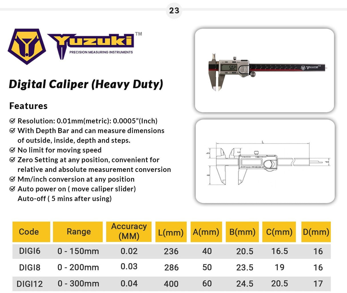 YUZUKI Digital Caliper Heavy Duty