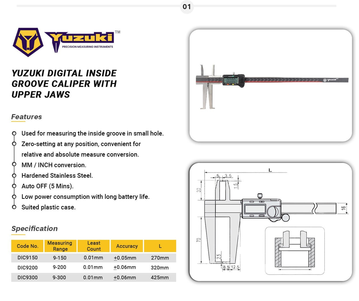 Yuzuki Digital Inside Groove Caliper 9–200mm