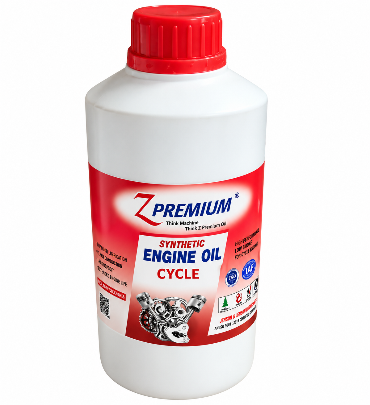Z Premium synthetic cycle engine oil white bottle with red cap
