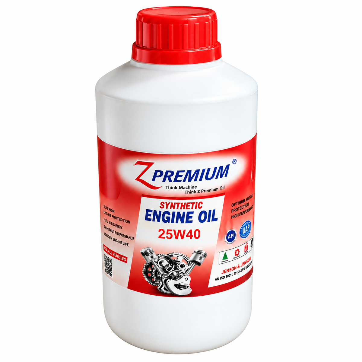 Z Premium 25W40 synthetic engine oil white bottle with red cap