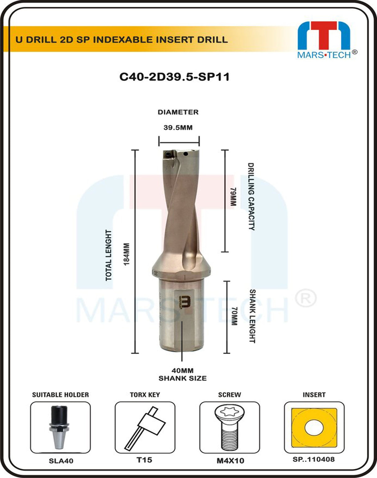 Technical U Drill 2D SP indexable insert