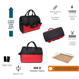 Red and black bag with durability test 