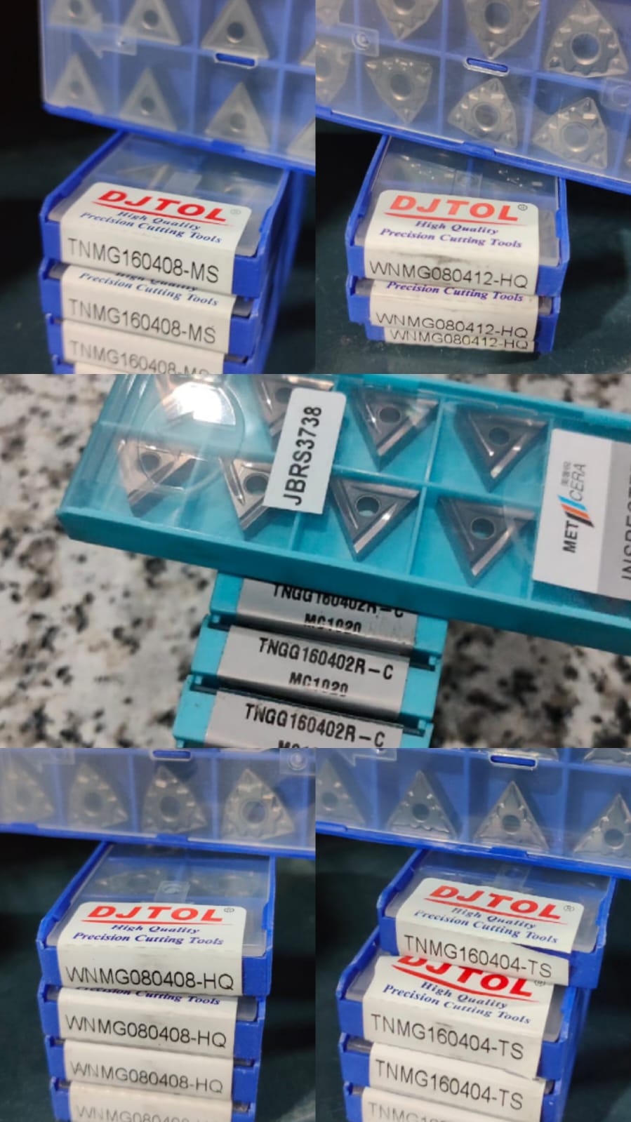 Collection of DJTOL branded metal cutting inserts 