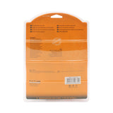 Back view of orange tool set blister packaging with barcode
