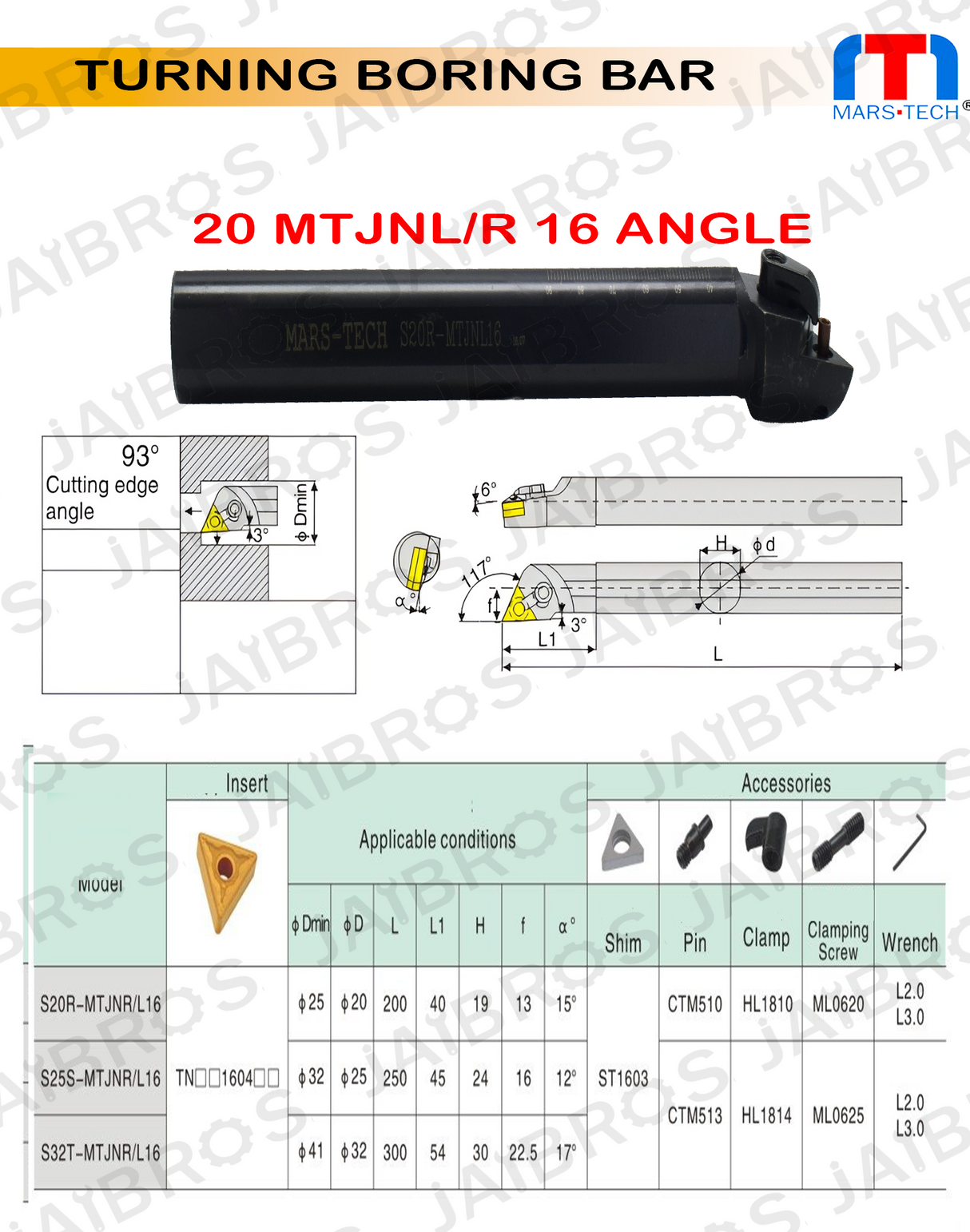 MTJNL/R TNMG1604 boring bar 16mm left hand pack of 1	