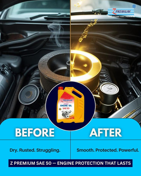  car engine with Z Premium SAE 50 engine oil.