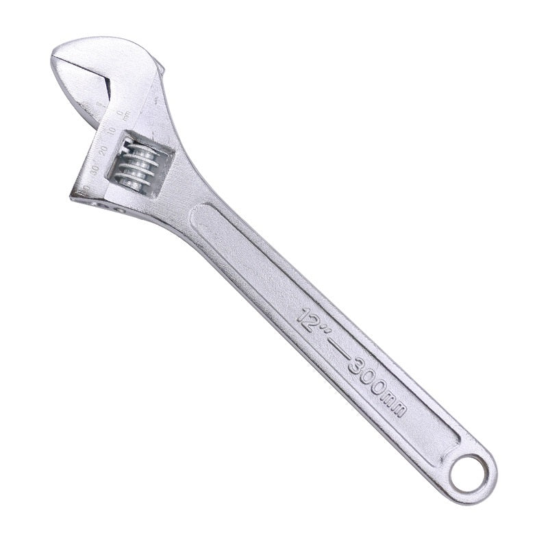 Close-up of Silver Adjustable Wrench Jaw with Scale