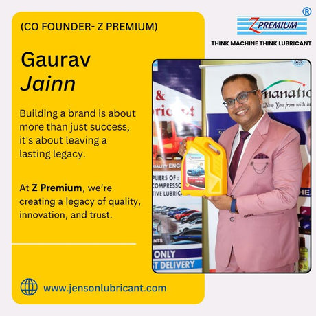 Man in pink suit holding a Z Premium lubricant container 