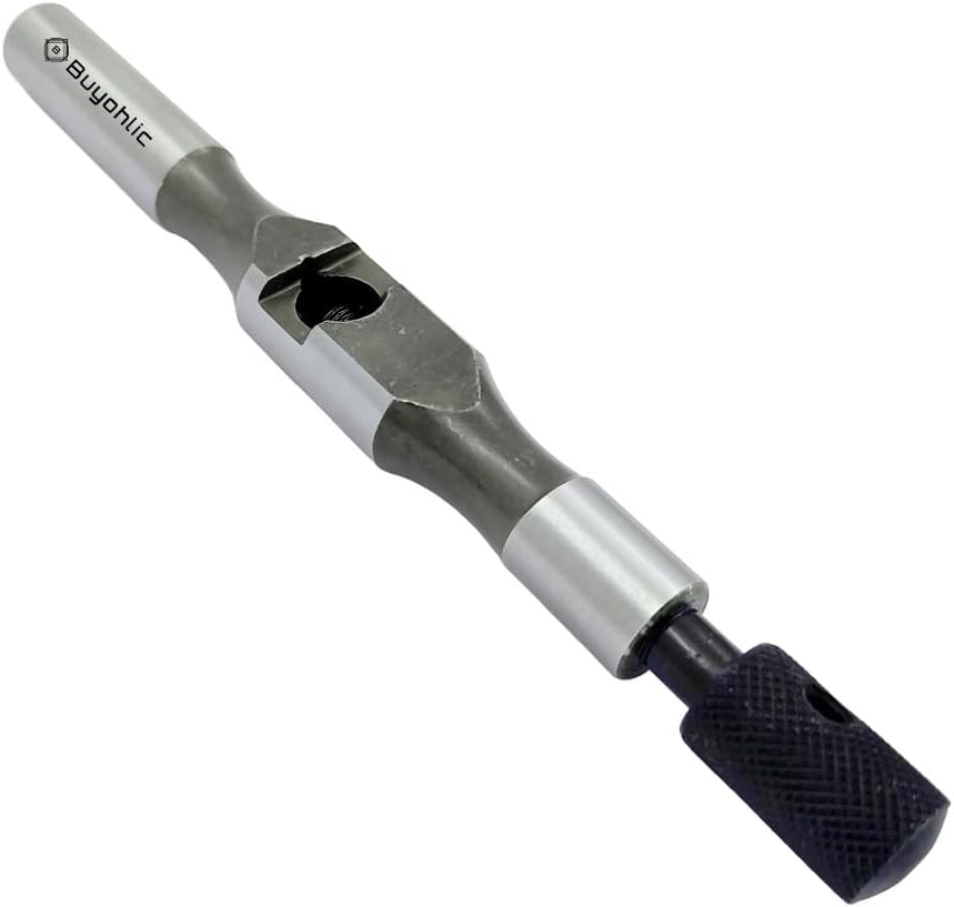 Straight tap wrench tool with knurled adjustable screw handle