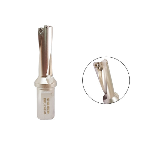 Indexable U-drill with tip closeup.