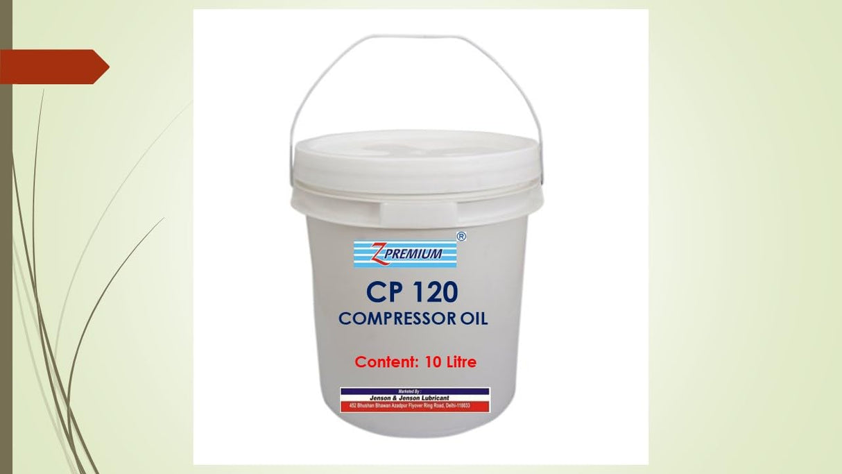 White bucket of CP 120 Compressor Oil 