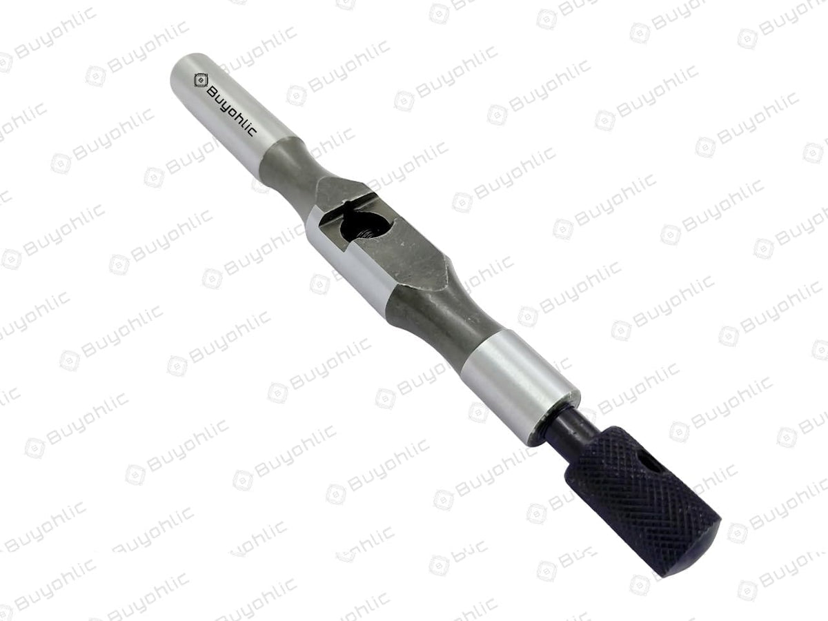 Adjustable straight tap wrench tool with knurled steel handles